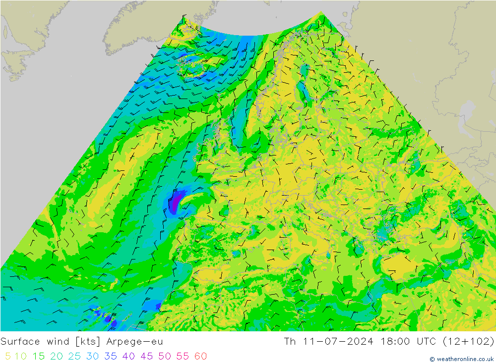 风 10 米 Arpege-eu 星期四 11.07.2024 18 UTC