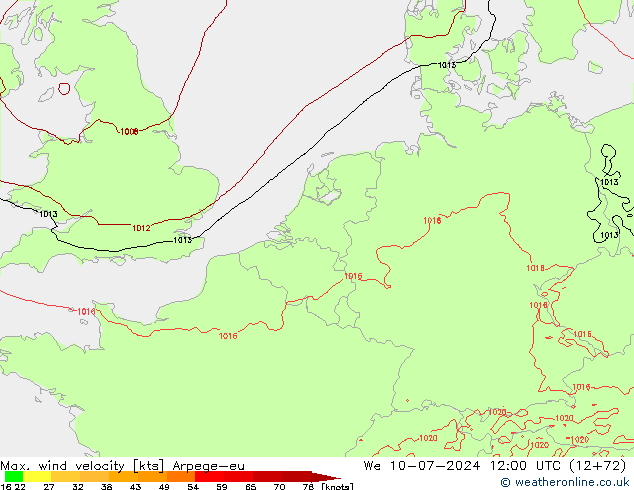 Max. wind snelheid Arpege-eu wo 10.07.2024 12 UTC