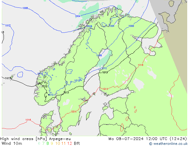 High wind areas Arpege-eu 星期一 08.07.2024 12 UTC