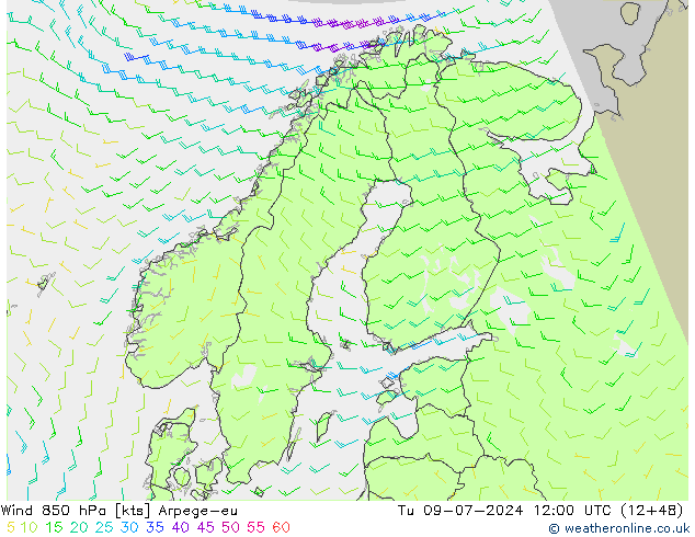 风 850 hPa Arpege-eu 星期二 09.07.2024 12 UTC