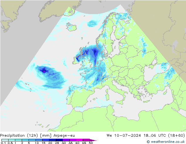 降水量 (12h) Arpege-eu 星期三 10.07.2024 06 UTC