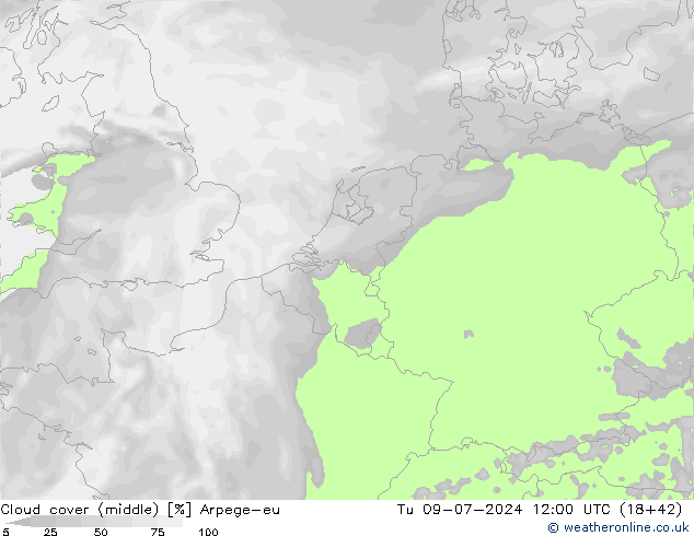 Bewolking (Middelb.) Arpege-eu di 09.07.2024 12 UTC