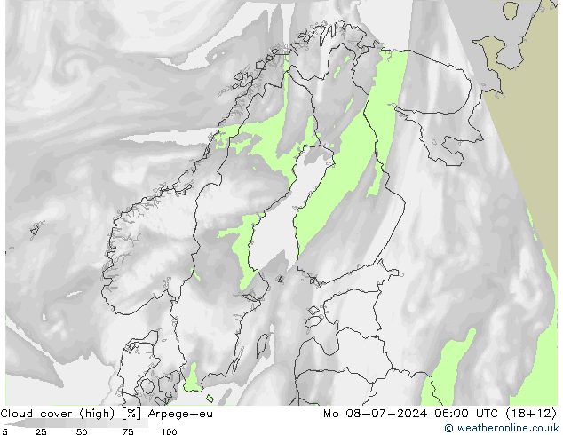 Bewolking (Hoog) Arpege-eu ma 08.07.2024 06 UTC