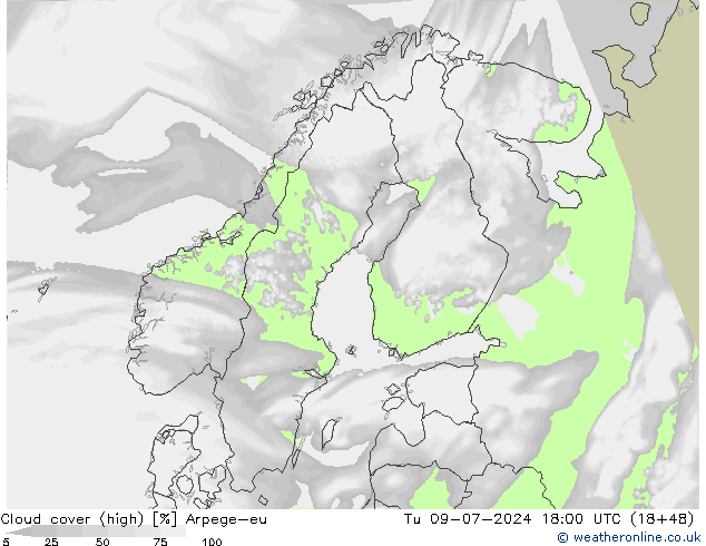 Bewolking (Hoog) Arpege-eu di 09.07.2024 18 UTC