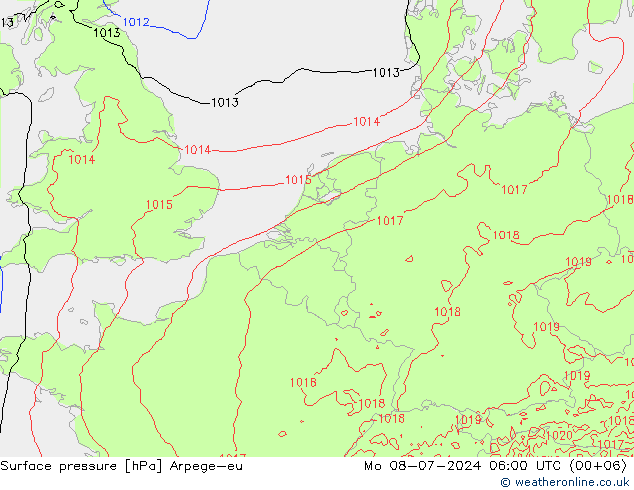 地面气压 Arpege-eu 星期一 08.07.2024 06 UTC