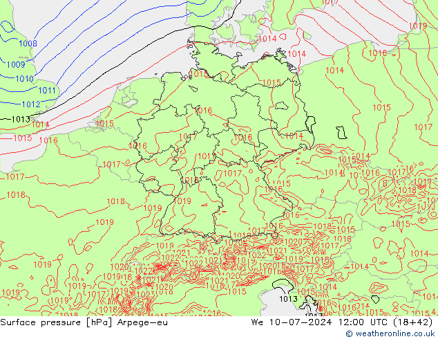 地面气压 Arpege-eu 星期三 10.07.2024 12 UTC