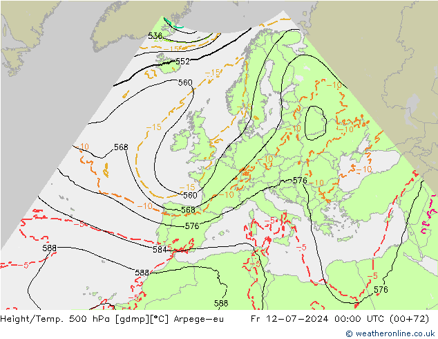 Hoogte/Temp. 500 hPa Arpege-eu vr 12.07.2024 00 UTC