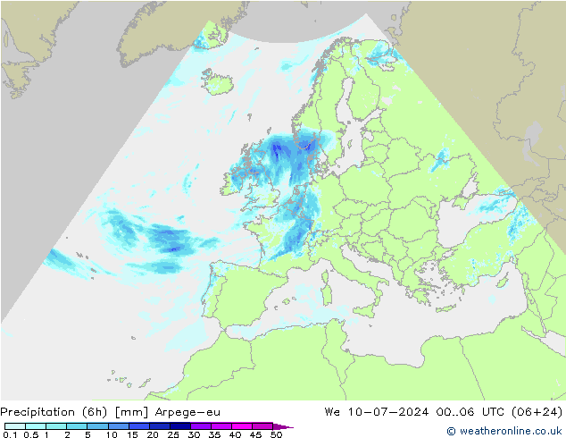 降水量 (6h) Arpege-eu 星期三 10.07.2024 06 UTC