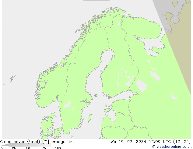 Bewolking (Totaal) Arpege-eu wo 10.07.2024 12 UTC