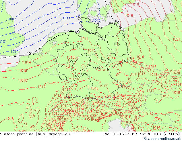 地面气压 Arpege-eu 星期三 10.07.2024 06 UTC
