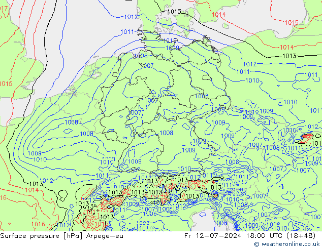 Luchtdruk (Grond) Arpege-eu vr 12.07.2024 18 UTC