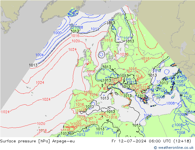 地面气压 Arpege-eu 星期五 12.07.2024 06 UTC