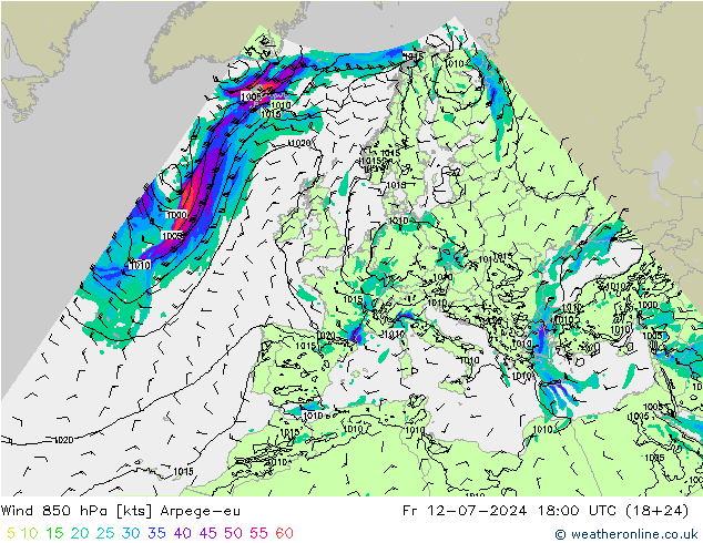 Wind 850 hPa Arpege-eu vr 12.07.2024 18 UTC