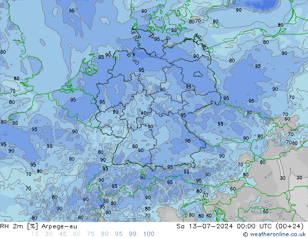 RH 2m Arpege-eu 星期六 13.07.2024 00 UTC