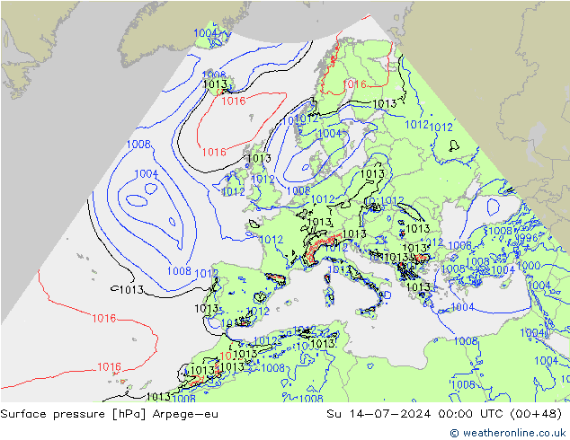地面气压 Arpege-eu 星期日 14.07.2024 00 UTC