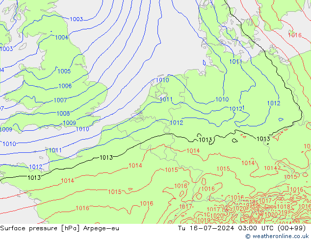 地面气压 Arpege-eu 星期二 16.07.2024 03 UTC