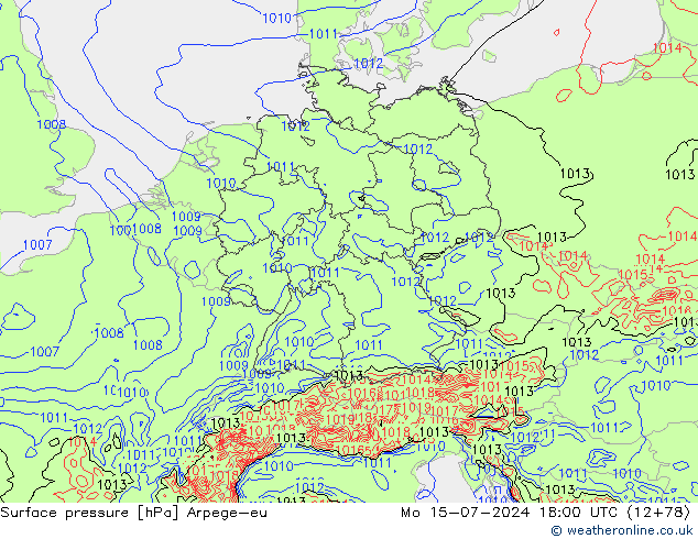 地面气压 Arpege-eu 星期一 15.07.2024 18 UTC