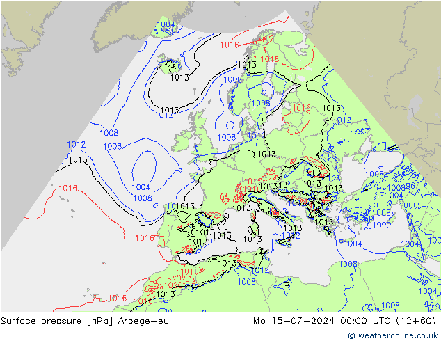 地面气压 Arpege-eu 星期一 15.07.2024 00 UTC