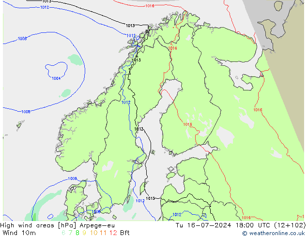 Windvelden Arpege-eu di 16.07.2024 18 UTC