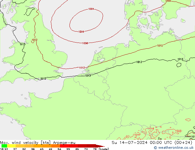 Max. wind velocity Arpege-eu 星期日 14.07.2024 00 UTC