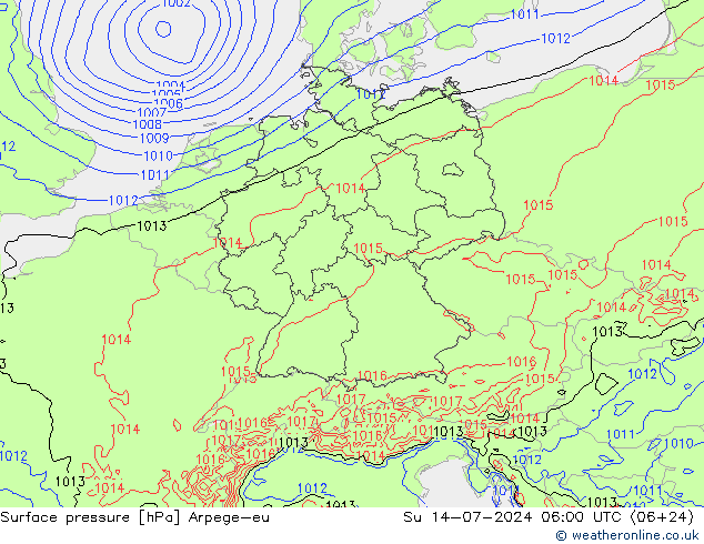 地面气压 Arpege-eu 星期日 14.07.2024 06 UTC