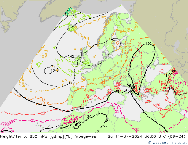 Height/Temp. 850 hPa Arpege-eu 星期日 14.07.2024 06 UTC