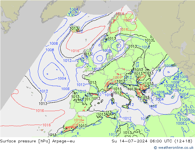 地面气压 Arpege-eu 星期日 14.07.2024 06 UTC