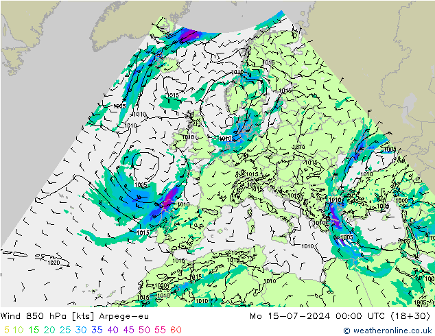 Wind 850 hPa Arpege-eu ma 15.07.2024 00 UTC