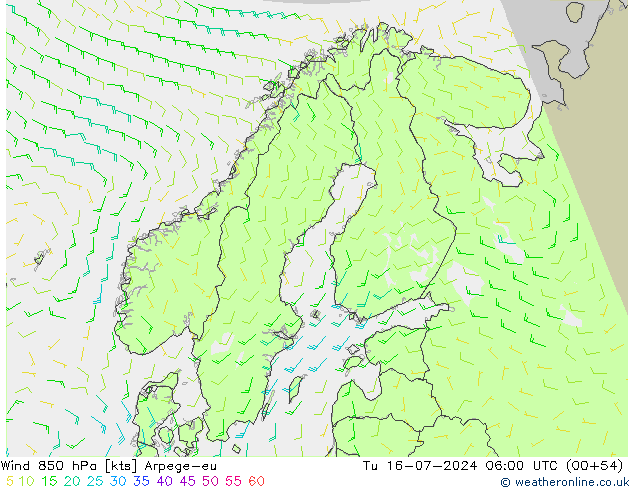 风 850 hPa Arpege-eu 星期二 16.07.2024 06 UTC