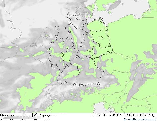 Bewolking (Laag) Arpege-eu di 16.07.2024 06 UTC