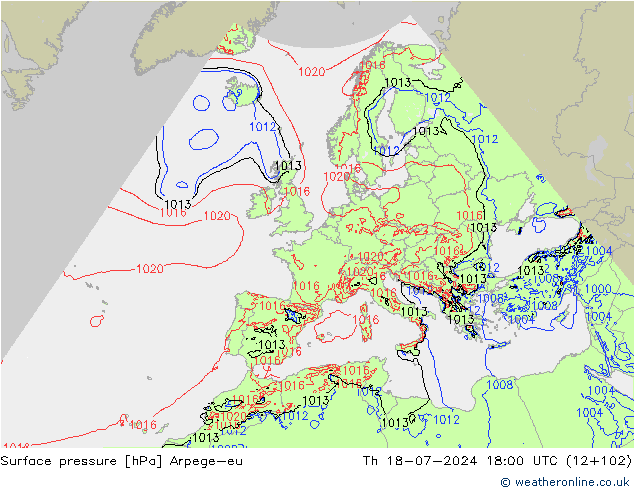 地面气压 Arpege-eu 星期四 18.07.2024 18 UTC
