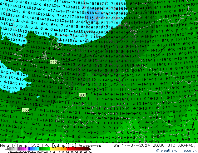 Hoogte/Temp. 500 hPa Arpege-eu wo 17.07.2024 00 UTC