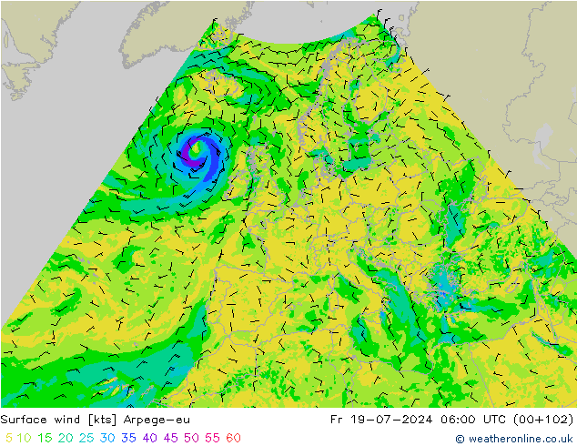 Wind 10 m Arpege-eu vr 19.07.2024 06 UTC