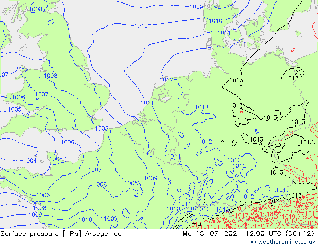 地面气压 Arpege-eu 星期一 15.07.2024 12 UTC