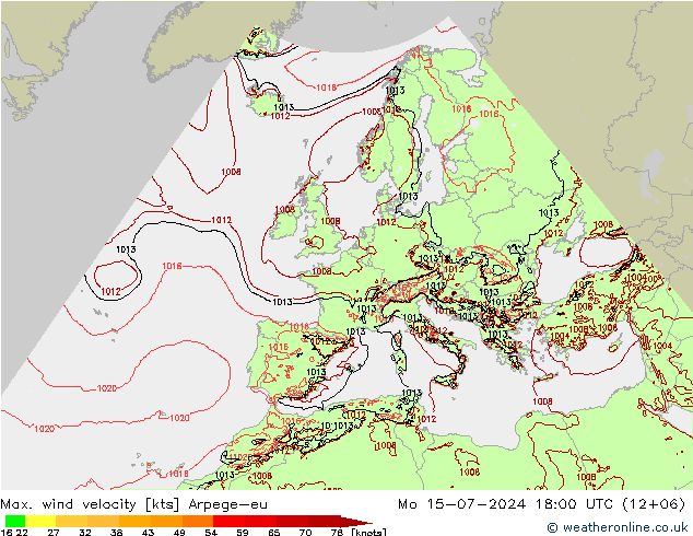 Max. wind snelheid Arpege-eu ma 15.07.2024 18 UTC