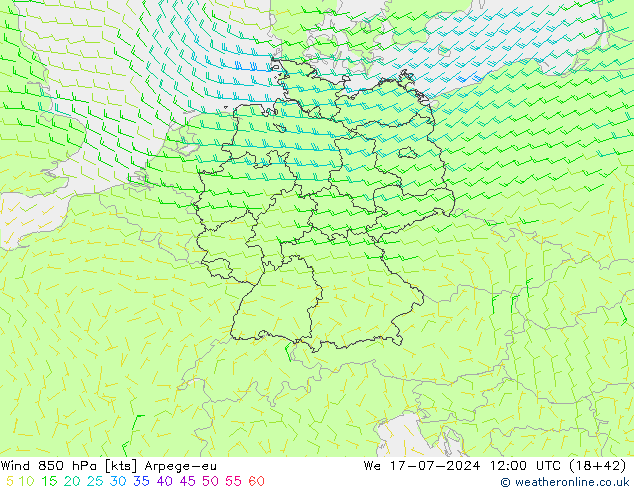 风 850 hPa Arpege-eu 星期三 17.07.2024 12 UTC