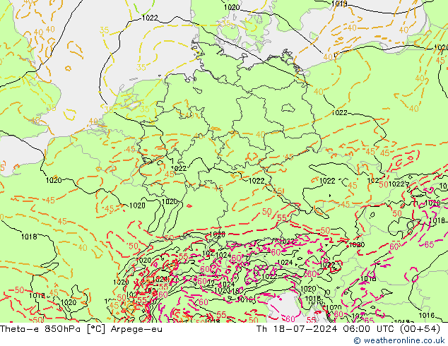 Theta-e 850hPa Arpege-eu do 18.07.2024 06 UTC