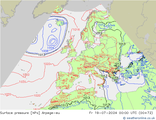 地面气压 Arpege-eu 星期五 19.07.2024 00 UTC