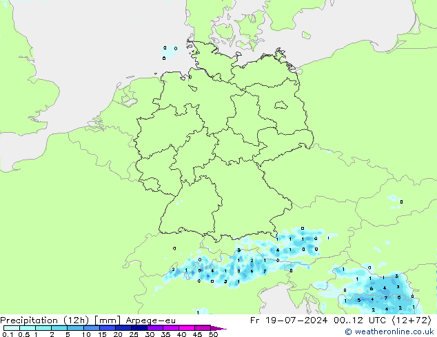 降水量 (12h) Arpege-eu 星期五 19.07.2024 12 UTC