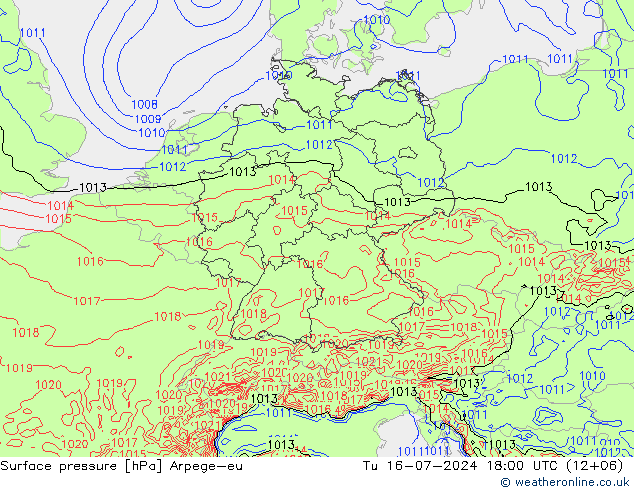 地面气压 Arpege-eu 星期二 16.07.2024 18 UTC
