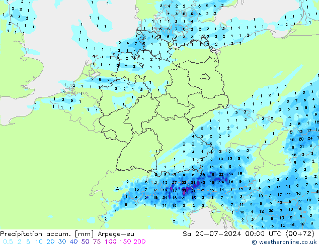 Precipitation accum. Arpege-eu 星期六 20.07.2024 00 UTC