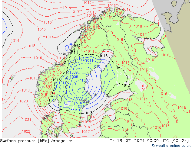 地面气压 Arpege-eu 星期四 18.07.2024 00 UTC