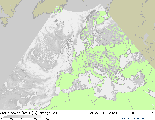 Bewolking (Laag) Arpege-eu za 20.07.2024 12 UTC