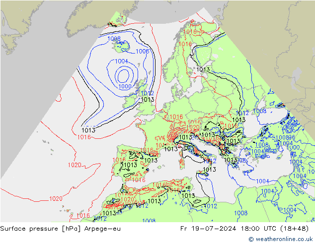 地面气压 Arpege-eu 星期五 19.07.2024 18 UTC