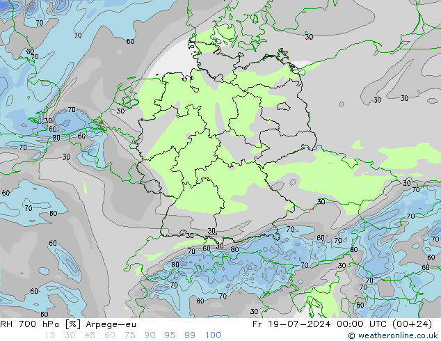 RH 700 hPa Arpege-eu 星期五 19.07.2024 00 UTC