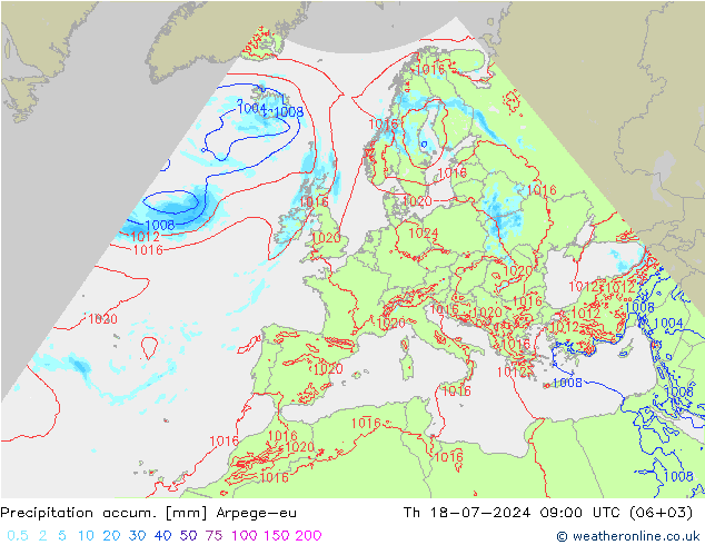 Totale neerslag Arpege-eu do 18.07.2024 09 UTC