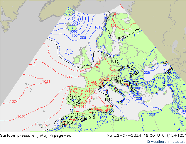 地面气压 Arpege-eu 星期一 22.07.2024 18 UTC