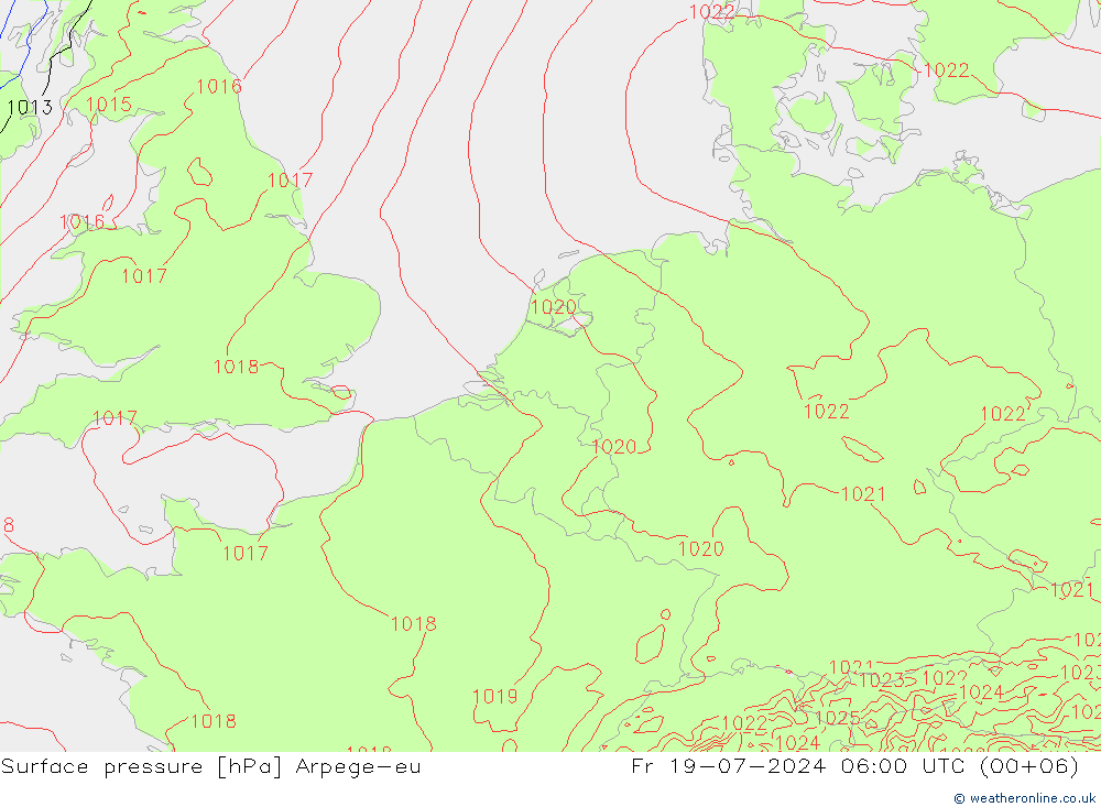 地面气压 Arpege-eu 星期五 19.07.2024 06 UTC