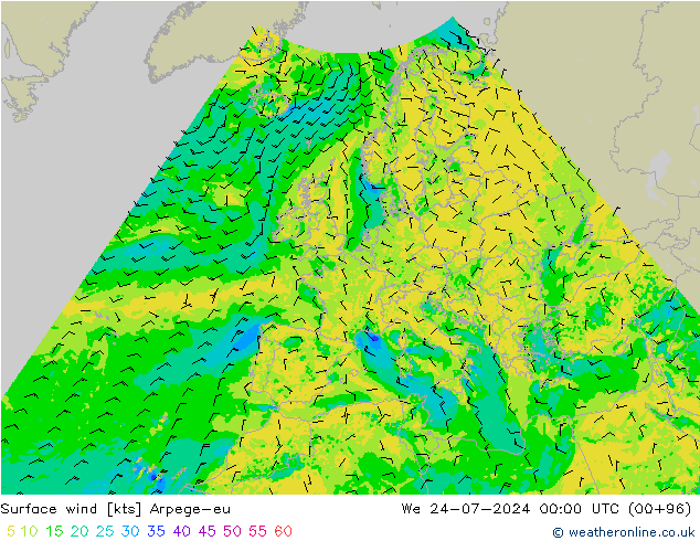 风 10 米 Arpege-eu 星期三 24.07.2024 00 UTC