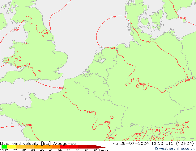Max. wind velocity Arpege-eu 星期一 29.07.2024 12 UTC